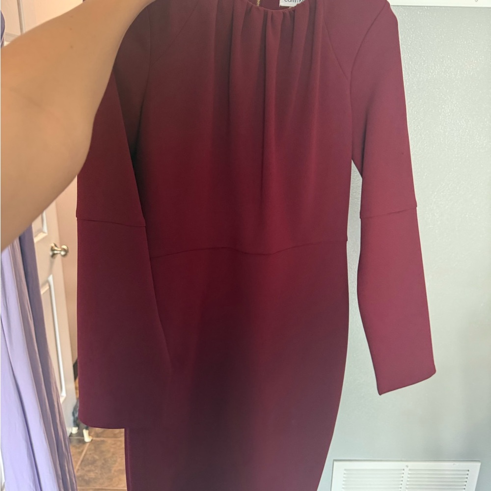 Calvin Klein Long Sleeve Burgundy Dress